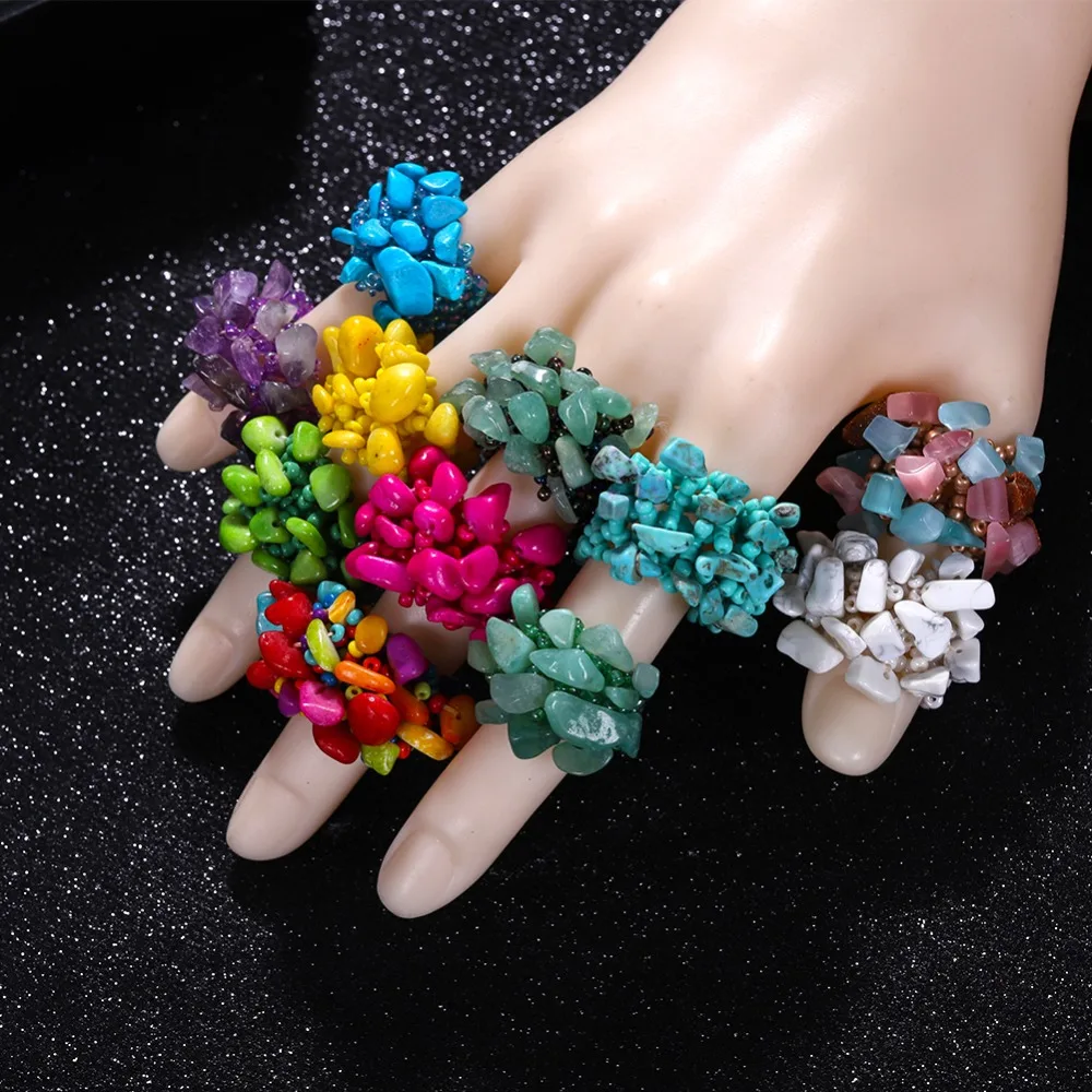 

Best lady 2019 New Bohemian Resin Stone Handmade Party Rings for Women Free Size Wedding Jewelry Gift Adjustable Ethnic Rings