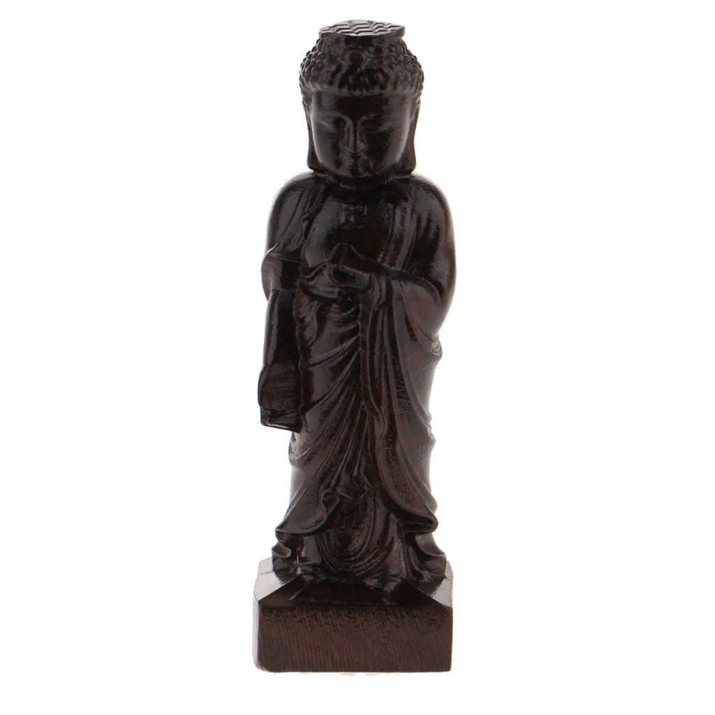 Wood Glazed Buddhist Buddha Statue Decor Fengshui Ornament Figurine Model Home Garden Shop Office Display