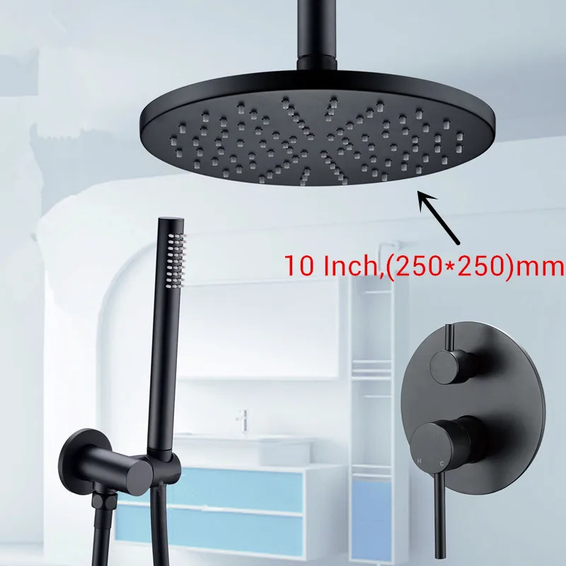 Латунный черный душевой набор, смеситель для ванной комнаты, Потолочный или настенный смеситель для душа, ручной распылитель, набор с 8-1" Rian душевой насадкой - Цвет: Ceiling Mounted-10