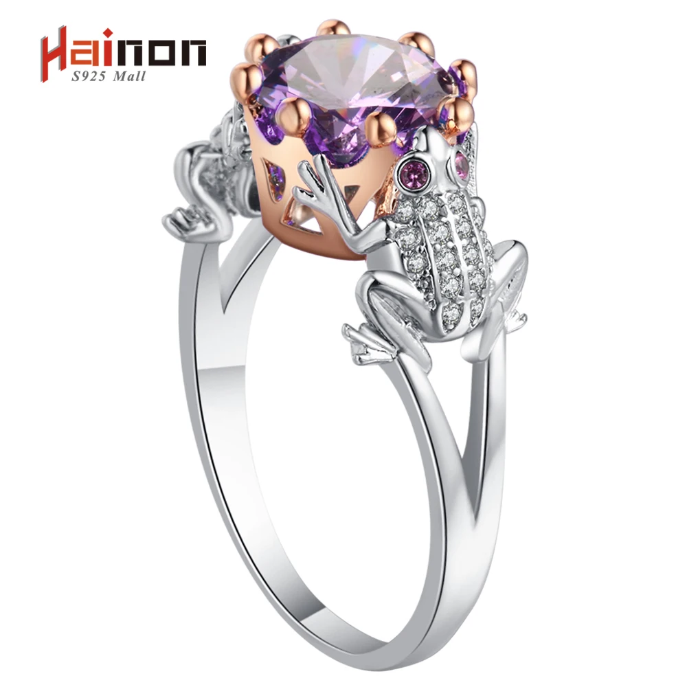

Frog Prince Shape Ring for women summer fashion jewelry purple crystal animal charm rose gold silver color