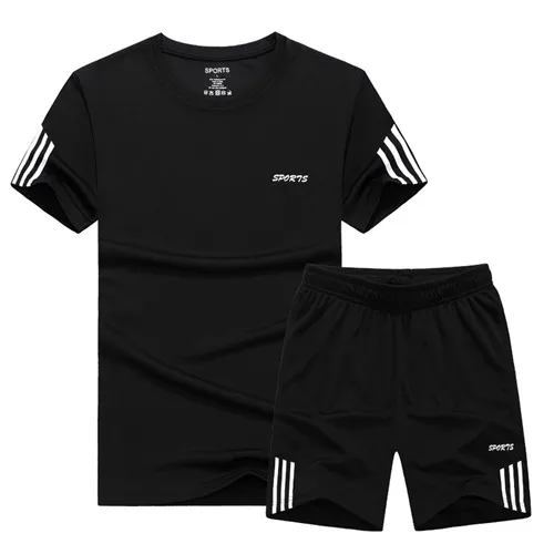 Летний комплект, мужской повседневный костюм из двух предметов, футболка с короткими рукавами и мужские шорты в уличном стиле, спортивный костюм, мужские шорты, спортивный костюм - Цвет: 257 black