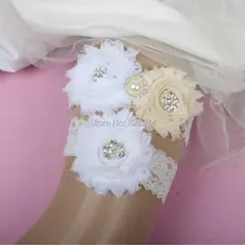 Дизайн белый и цвет слоновой кости потертый цветок Свадебные Кружева Комплект подвязок для свадебная Подвязка из потертый цветок ручной работы