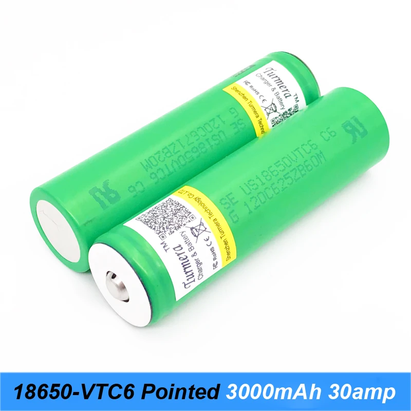 original 18650 VTC6 30amp for e cigarette rx200 flshlight 18650 with pointed rechargeable batteries for screwdrivers j10