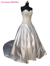 Hot Sale A Line Wedding Dresses Luxury Sweetheart Beading Floor Length Satin Bridal Gown with Long Train