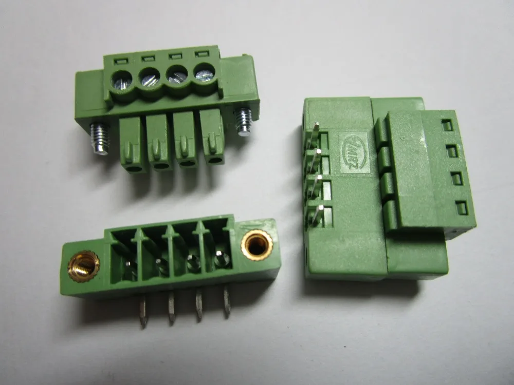 

50 pcs With Embossmen Angle 4 pin Pitch 3.81mm Screw Terminal Block Connector Green Color Pluggable Type with angle pin