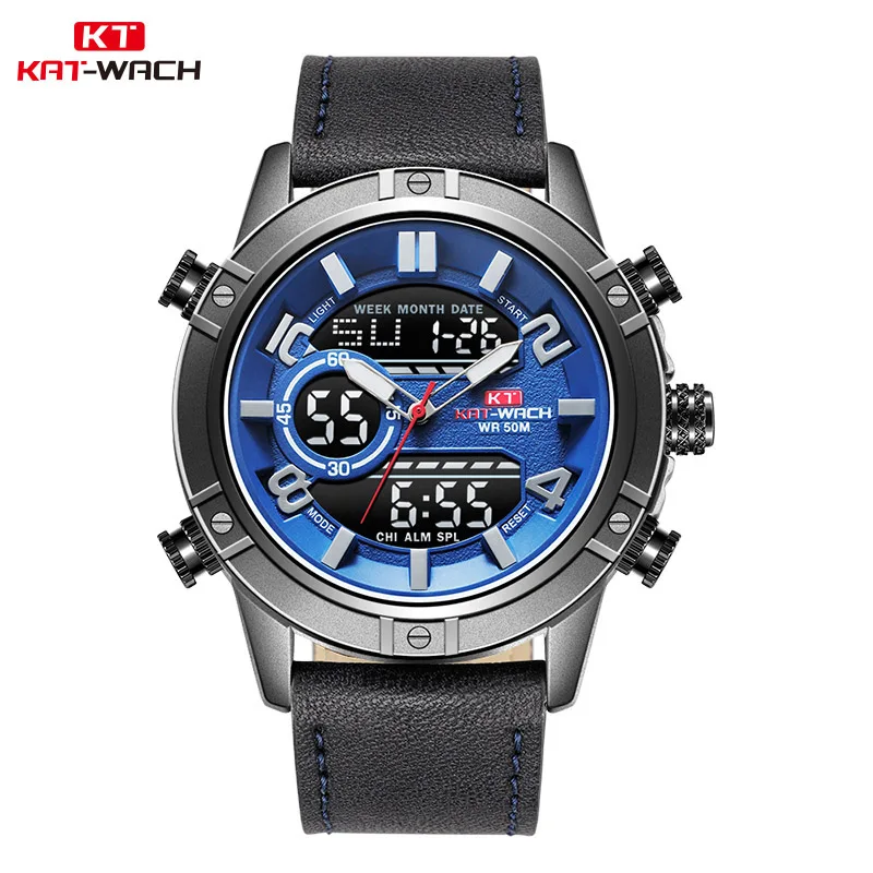 

KAT-WACH Watch Men Waterproof Chronograph Sport Military Male Clock Man Top Brand Luxury Leather Wrist Watch Relogio Masculino