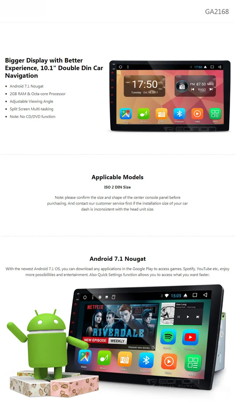 Excellent 10.1" Octa Core 2GB RAM 32GB ROM Android 7.1 Nougat OS Double Din Car Navigation GPS 2 Din Car Multimedia Two Din Car Radio 0