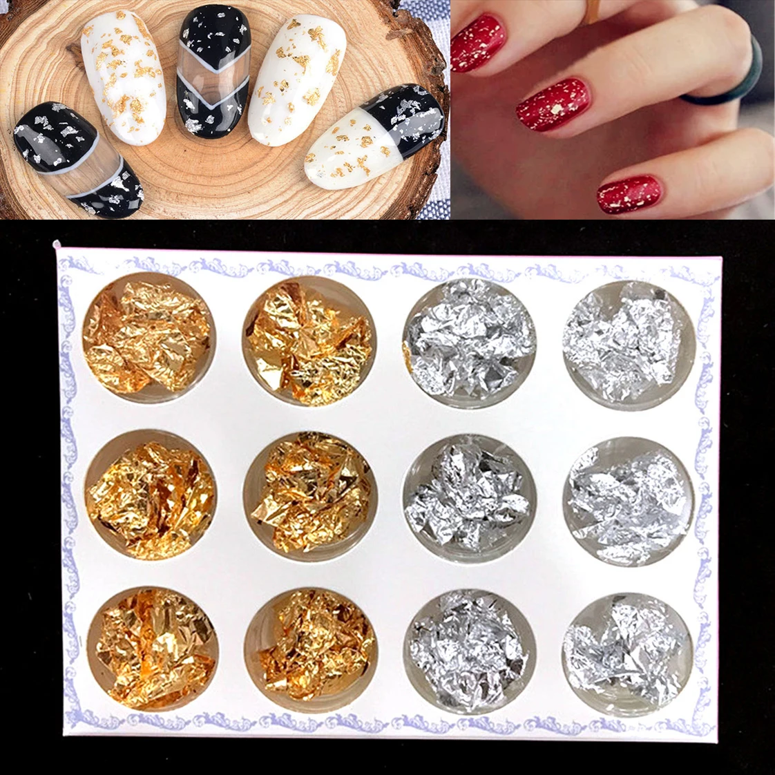 Nail Art Foil Gold Silver Tip Paper Chip 12pcs Transfer Foil Nail 