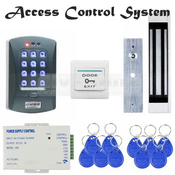 

DIYSECUR Magnetic Lock 125KHz RFID ID Card Reader Password Keypad Access Control System Security Kit Door Bell Button V2000-C