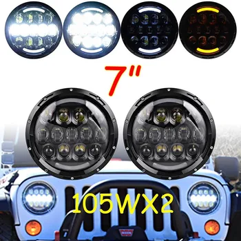 

2 X 7 INCH Round 105W LED projector headlight H4 DRL Hi/LO Beam Yellow Turn signal for Jeep JK Wrangler 97-15 Driving lights