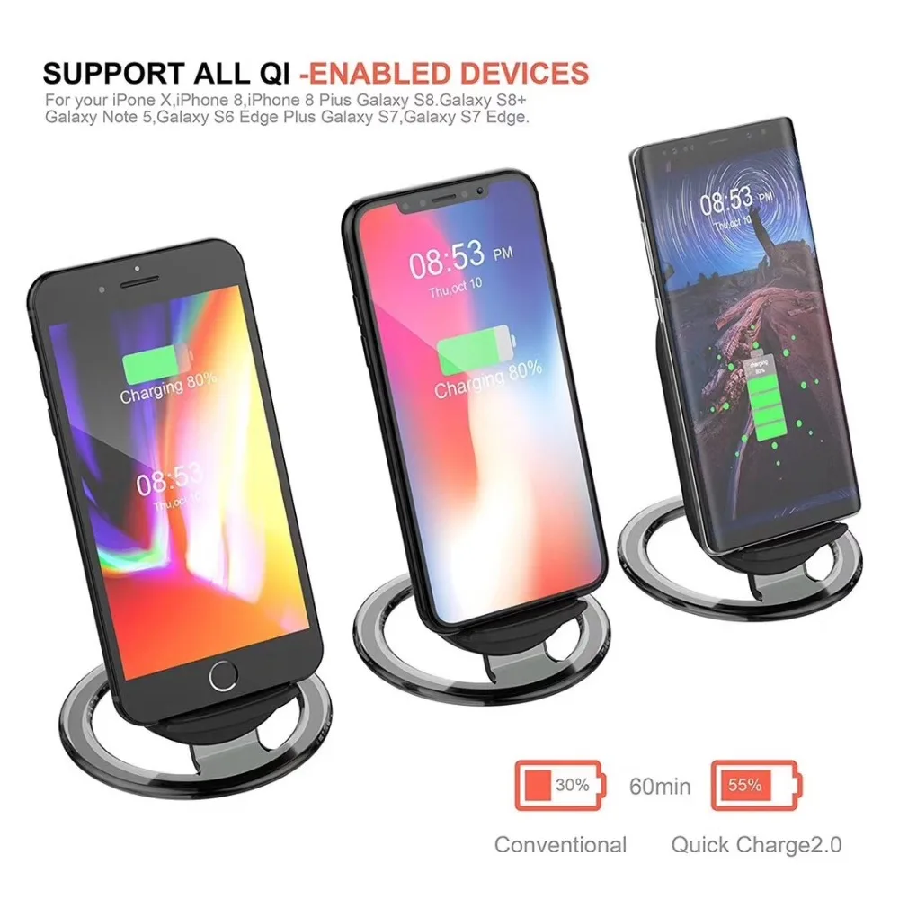 Wireless Charger Bracket Phone Stand 2 Coil Fast wireless charging Holder Universal Desktop Charging for iPhoneX Samsung | Мобильные