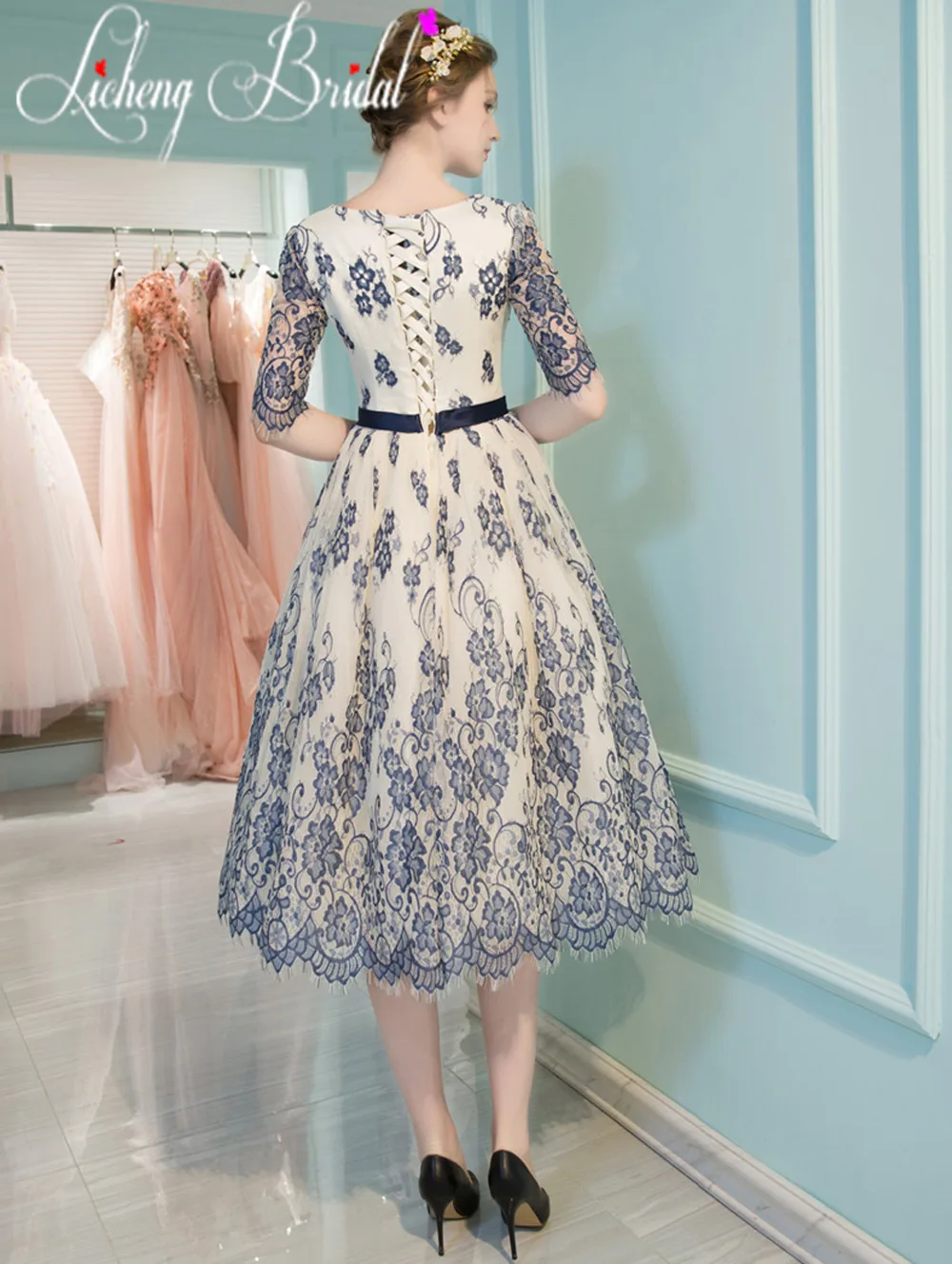 Licheng Bridal бежевый повязку кружева dress знаменитости платья с поясами 2017 аппликации