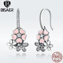 BISAER,, 925 пробы, серебряный, розовый цветок, поэтическая Маргаритка, вишневый цвет, серьги-гвоздики для женщин, модные серьги, ювелирное изделие ECE016
