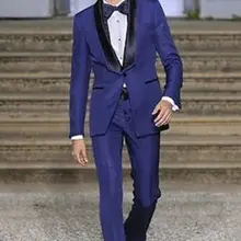 4 предмета(куртка+ штаны+ платок+ галстук-бабочка) темно-синий Модный мужской костюм, выполненный на заказ смокинги, новейший дизайн пальто, брюки, шаль воротник