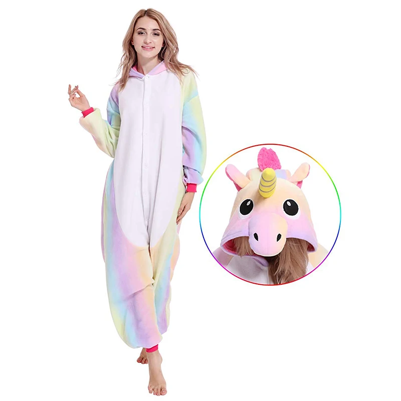 2019 зимняя Фланелевая пижама с рисунком Единорог Пижама Kigurumi Unicornio пижамы с животными для взрослых комплекты для женщин и мужчин Пижама с