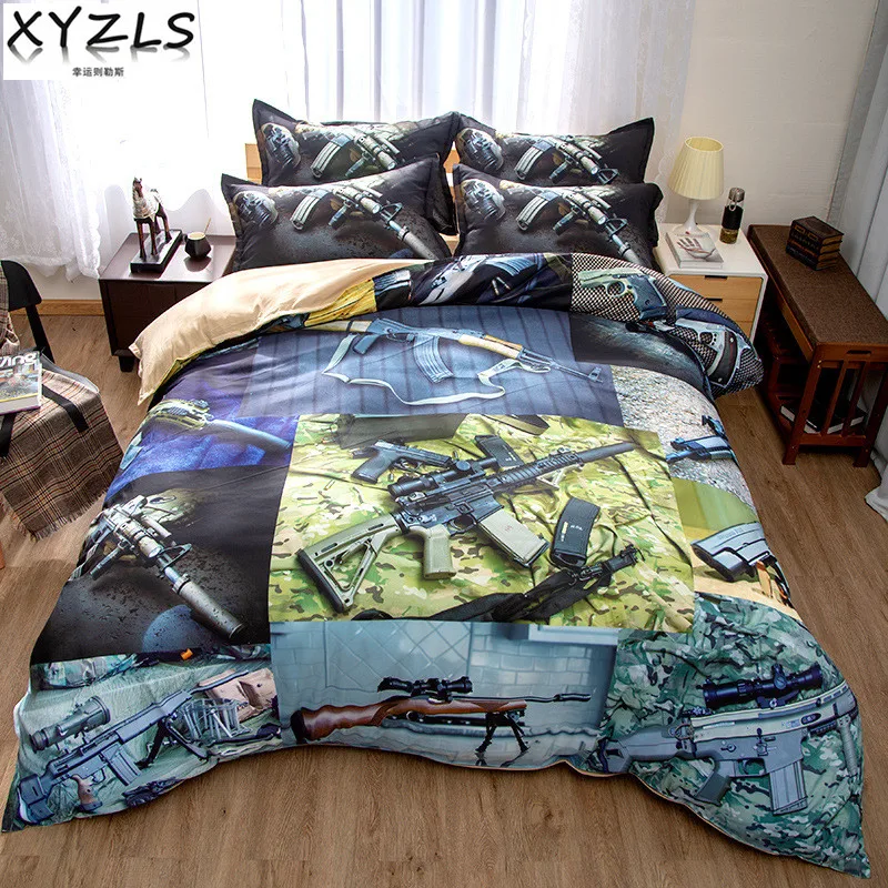 

XYZLS Sniper Rifle Queen Cotton Bedding Set Single King Full Twin Military Series Bedding Kit Men Gun Double Bed Linings