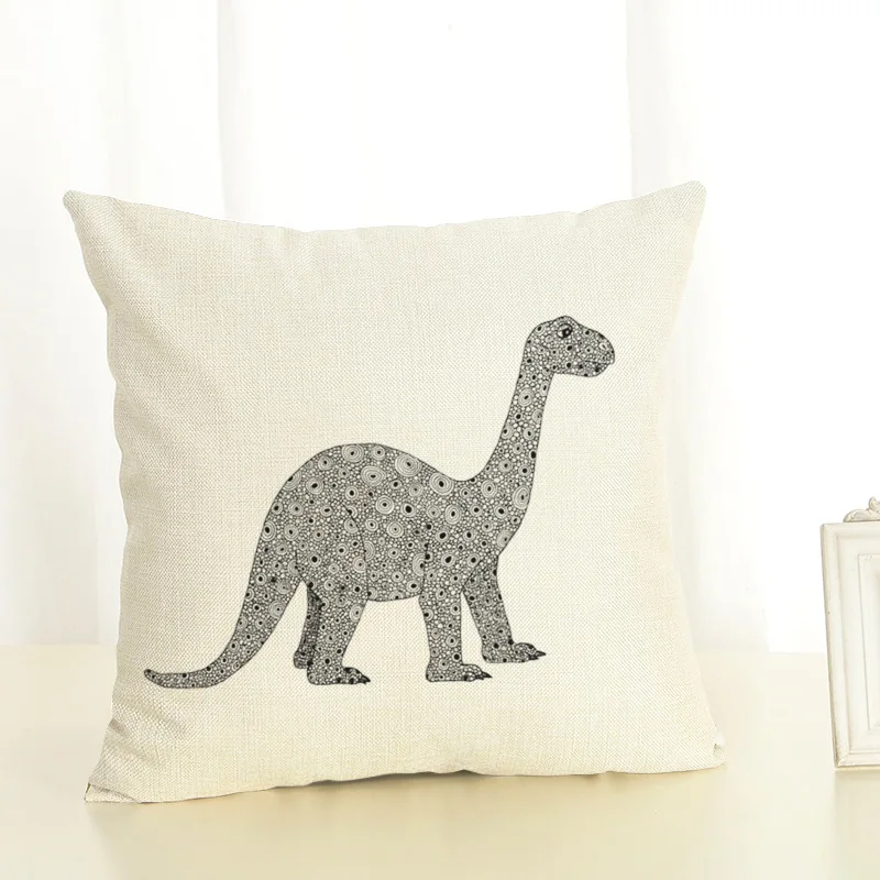 deng dingcouch pillows Cartoon Dinosaur Cotton Linen Dinosaur Printing Pillow Case Home Decorative Pillowcase Cover