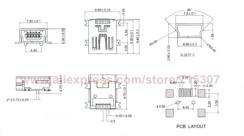 20pcs mini usb socket 5p usb 2.0 surface mount usb connector female 3