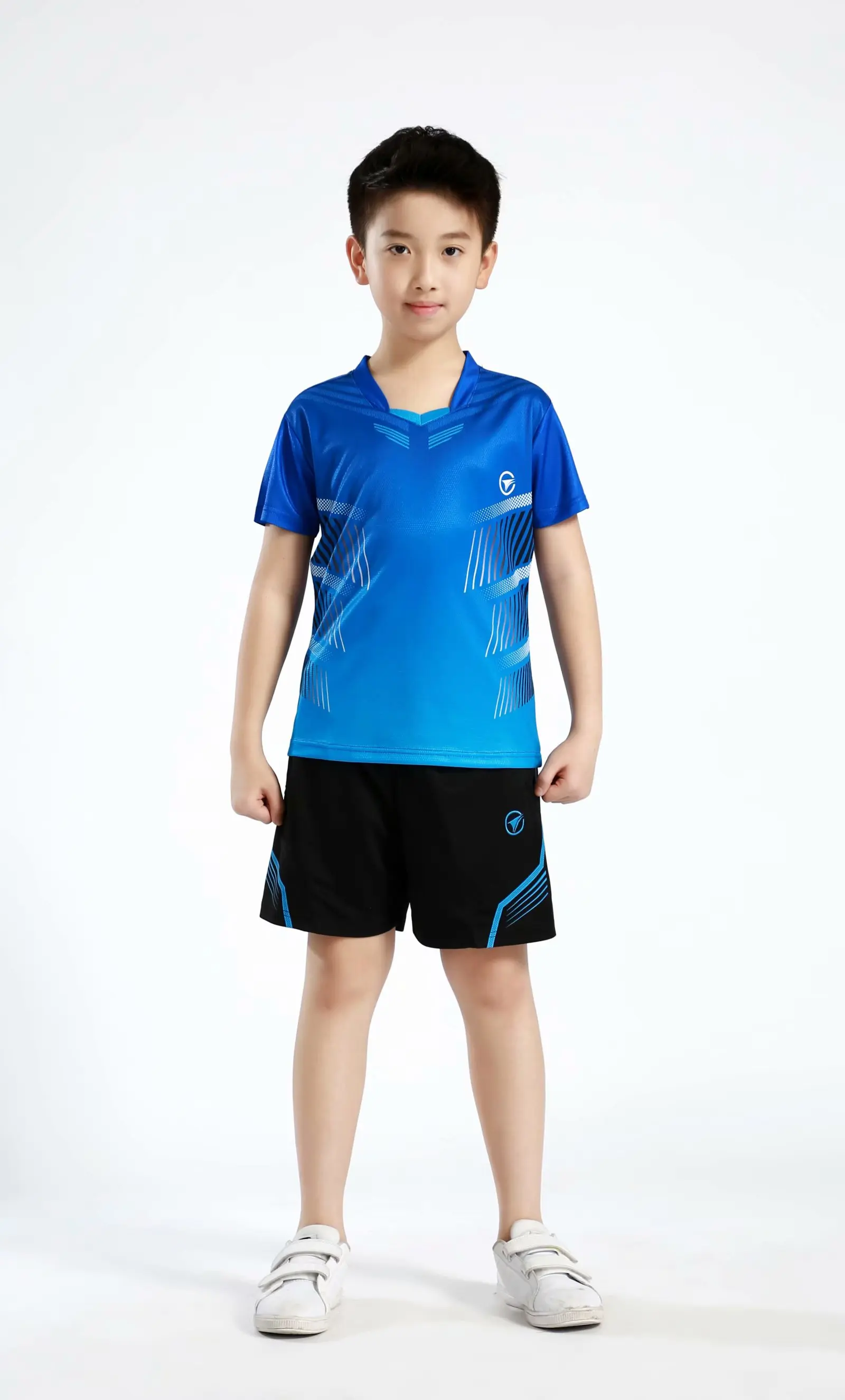 Настольный теннис костюм Лето пинг-понг игра обучение Детские футболки наборы спортивный быстрый сухой дышащие дети рубашка для бадминтона+ шорты наборы - Цвет: B122 SBlue