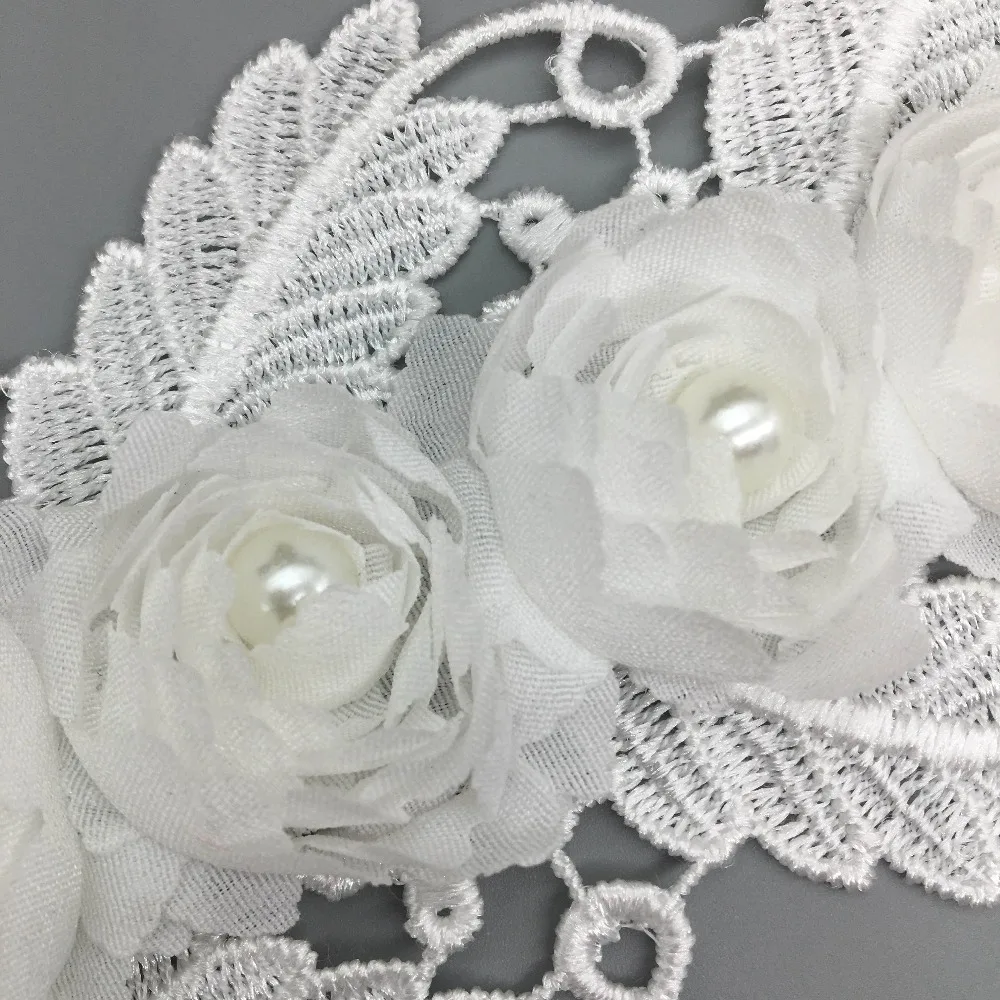 New 1 Yard White Flower Chiffon Wedding Dress Bridal Fabric Lace Trim