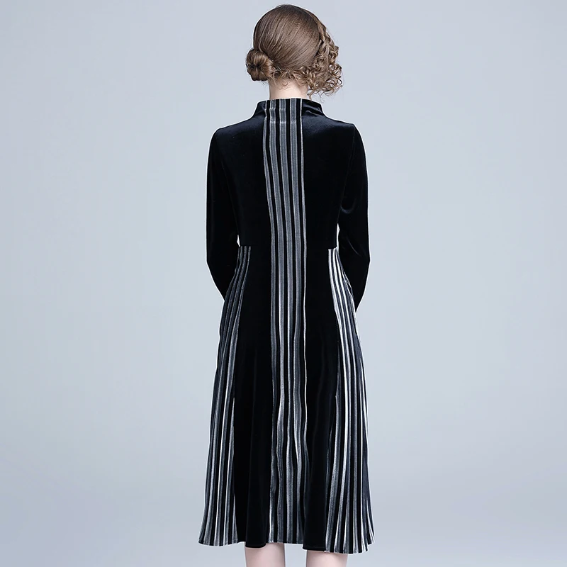 Vestido De terciopelo De manga larga negro De Invierno Ropa Invierno Mujer 2018 vestido De fiesta De rayas De cuello alto para Mujer Vestidos De Mujer K322 Vestido De terciopelo De manga larga negro De Invierno Ropa Invierno Mujer 2018 vestido De fiesta De rayas De cuello alto para Mujer Vestidos De Mujer K322