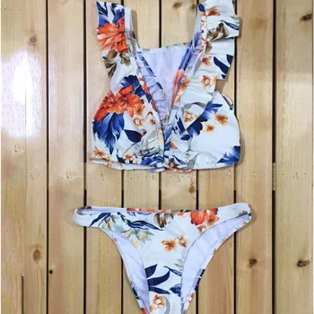 

Women Floral Bikini Set Sexy Swimwear High Waist Bikini Bandage Swimsuit Halter Bathing Suit Off Shoulder Biquini bikino aro