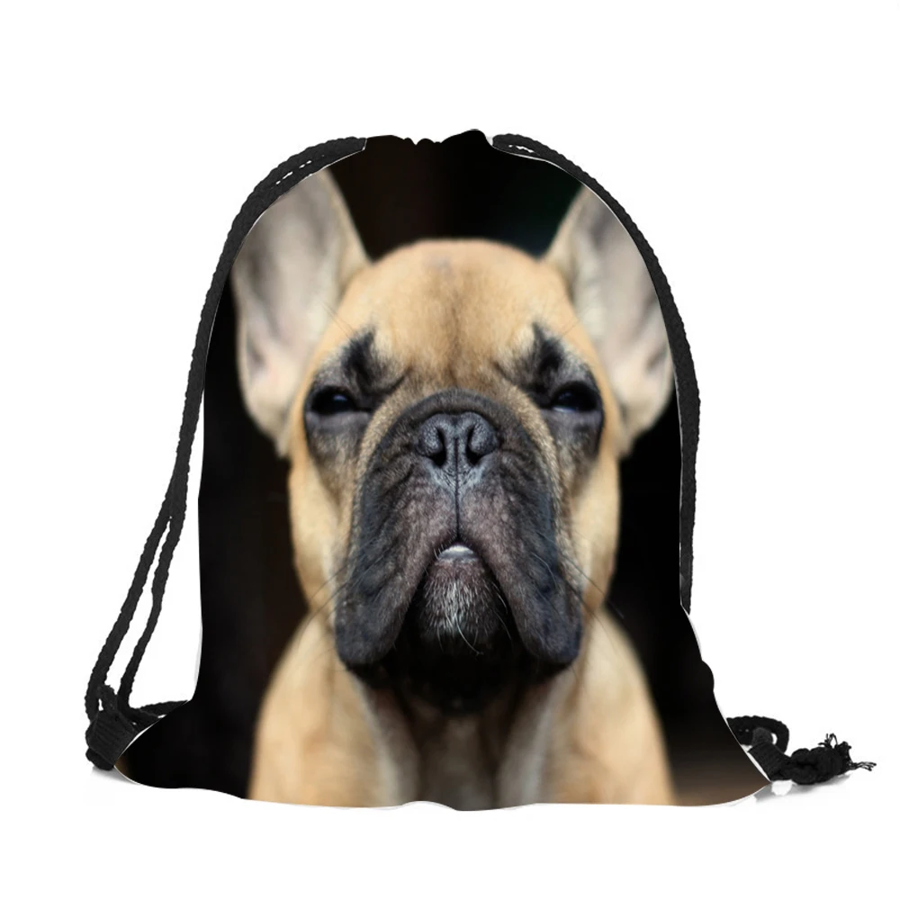 

Lively Cute Bulldog Creative 3D Printing Women Men Drawstring Backpack travel softback women mochila drawstring bag boys girls