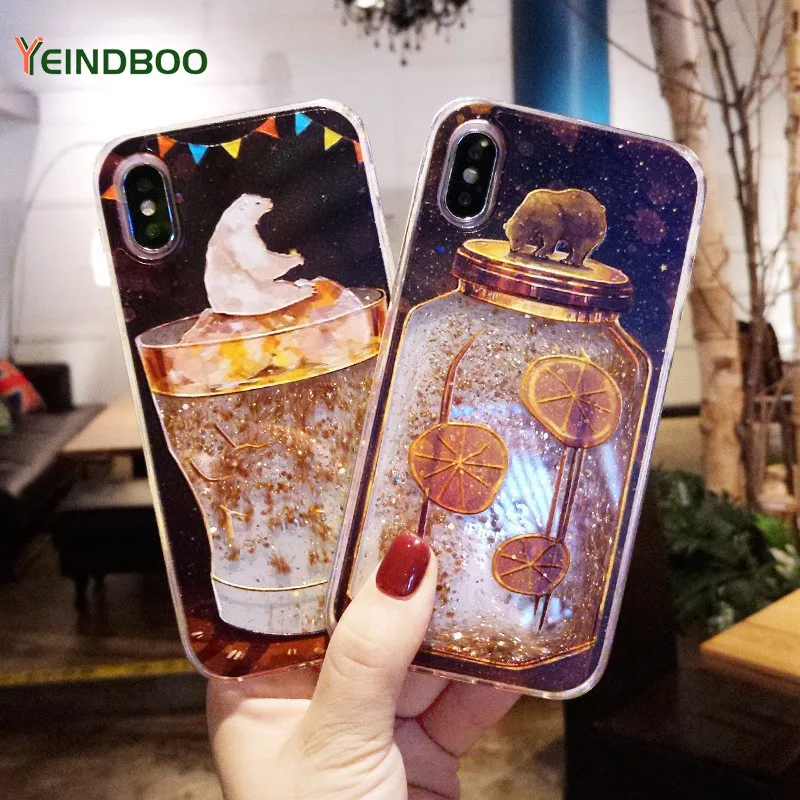 

Honeypot Bear Shape Mobile Phone Case For IPhone7 Case Liquid Flowing Sand Gold Cover For IPhone 6 6s 7 8 Plus X XR XsMAX Case