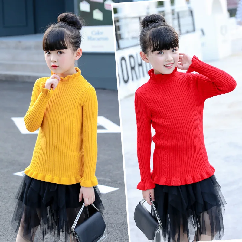 

Children's sweater 2018 new style autumn twist girl fashion girl wooden ear princess collar children's knit bottoming shirt