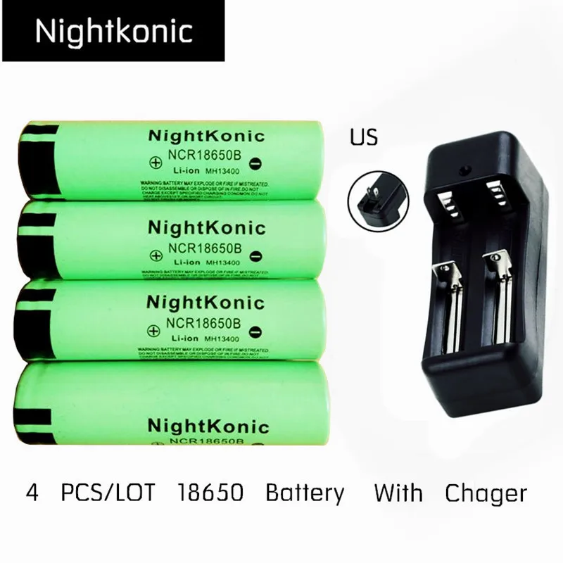 

Nightkonic 4 PCS/LOT 18650 Battery + US Charger rechargeable Battery 3.7V li-ion 18650B