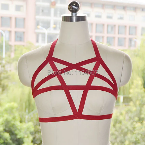 Pentagram Bra Slave Chest corset bondage harness bustier cage crop top