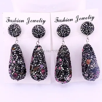 

4Pair Fashion jewelry drop dangle earrings black Rhinestone pave nature stone earring for women girl gift