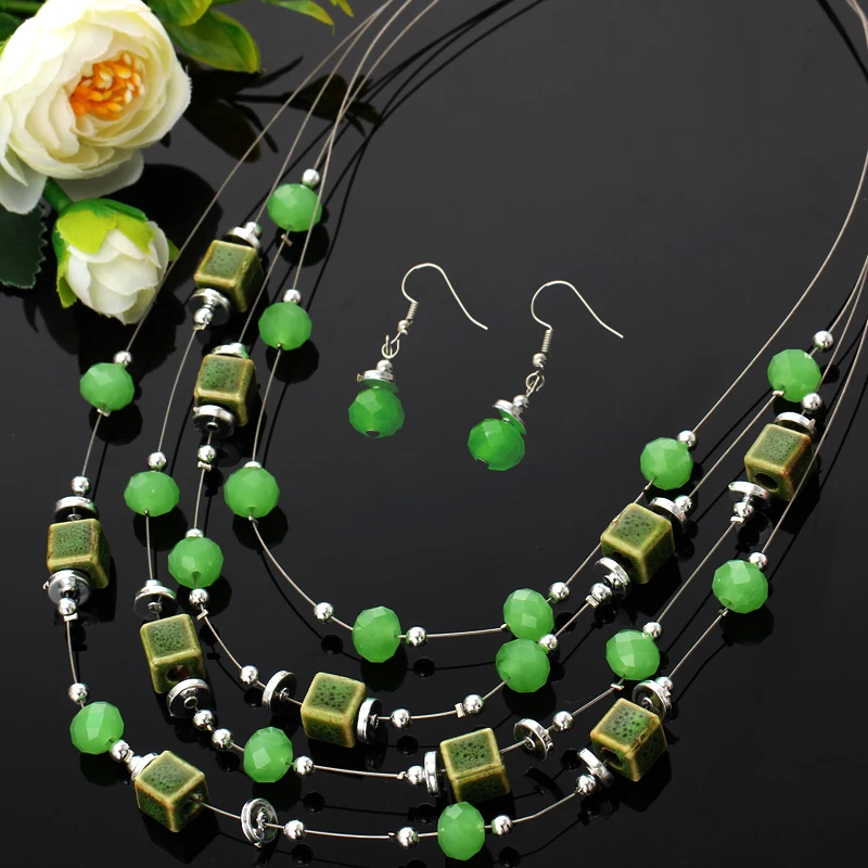 

Fashion Jewelry Sets Solid Color Ceramics Multilayer Necklace Earrings Set for Women Wedding Accessories Parure Bijoux Femme