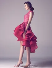 Red Elegante 2016 Abendkleider High Low Tiered Rüschen Formale Kleider Für Hochzeit Vestido De Festa Longo Schnelles Verschiffen