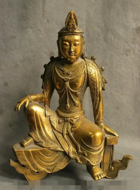 

S05814 10" Chinese Bronze Gilt Temple Fast Kwan-Yin Quan Yin Seat Mammon Buddha Statue