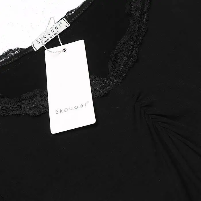 Ekouaer ночная рубашка, мягкая хлопковая ночная рубашка, ночная рубашка с v-образным вырезом, рукав 3/4, кружевная отделка, Женская пижама, Мини Ночная рубашка, домашняя одежда