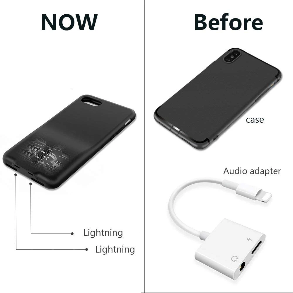 Чехол для iPhone X/8/8 P/7/7 P с двумя разъемами Lightning/Audio поддержка звонков зарядки и