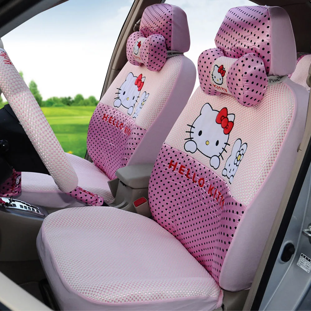 girls&#39; women&#39;s cute cartoon hello kitty pink universal car seat cover set-in Automobiles Seat ...