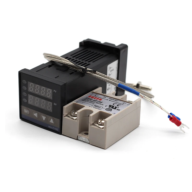 

REX-C100 Digital PID Temperature Controller Thermostat SSR output + Max.40A SSR Relay + K Thermocouple Probe High Quality