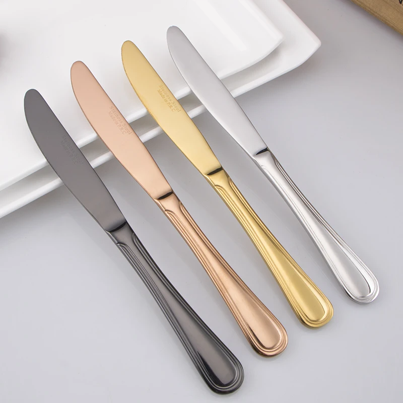 6PCS Luxury Dinner Knife Stainless Steel Steak Dinnerware Set Dessert