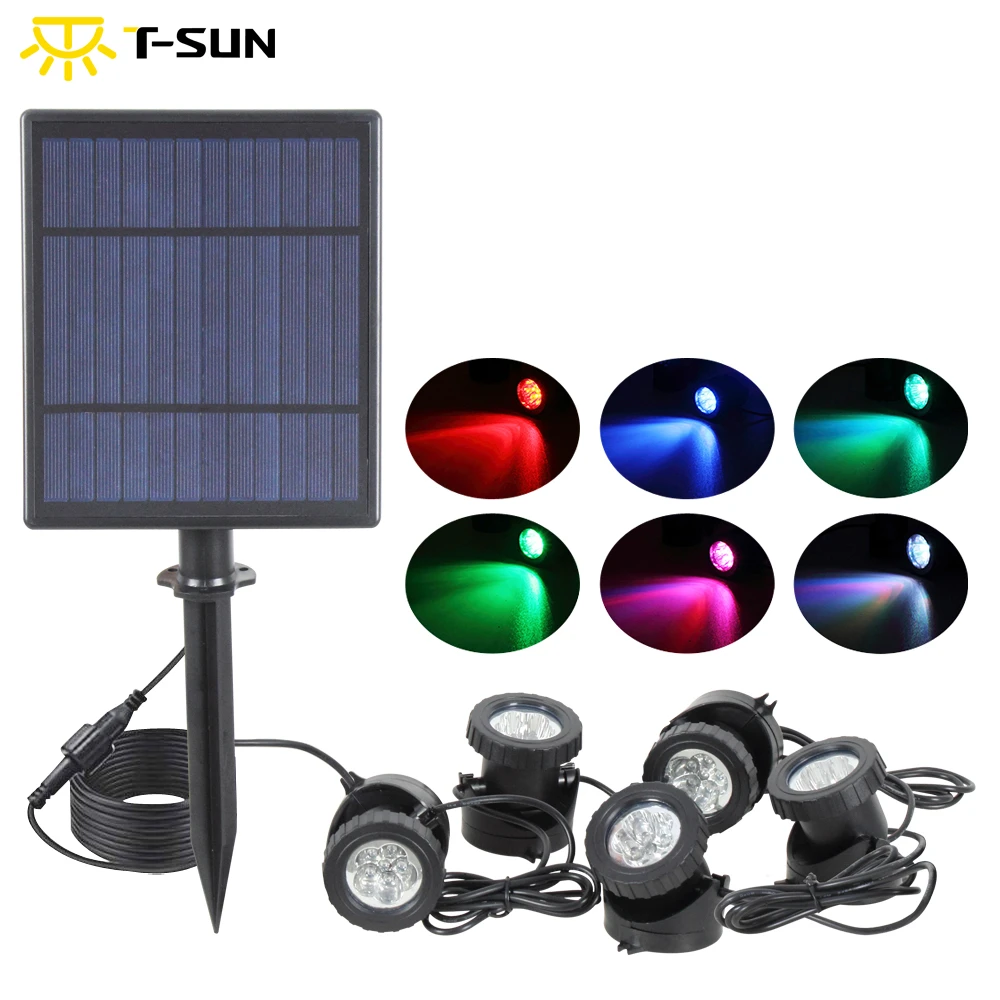 t sunrise 5w panel solar waterside paisaje luces led rgb impermeable ip68 al aire libre 5 lamparas de luz para jardin estanque