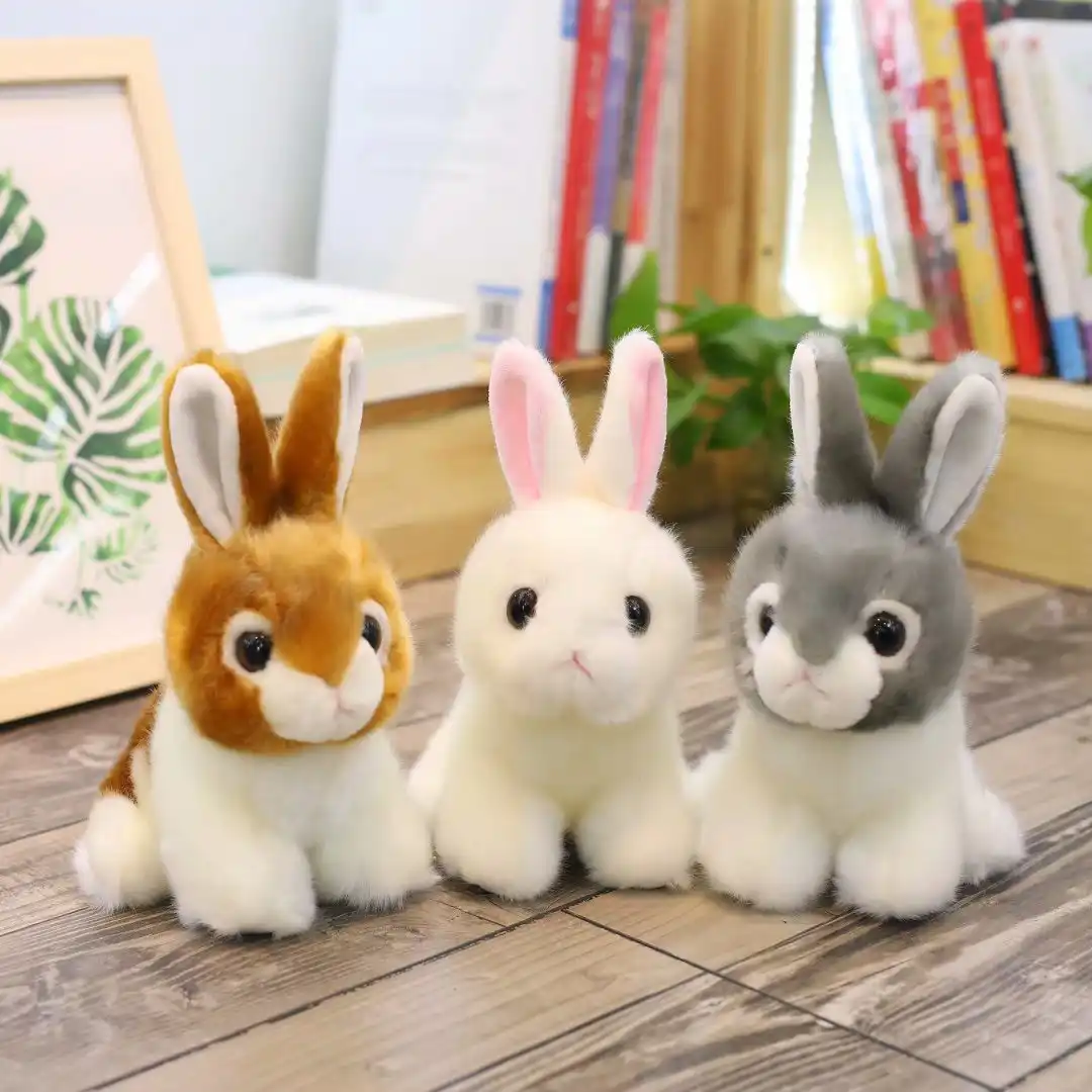 lovely rabbit plush toy lifelike stuffed family rabbits grey