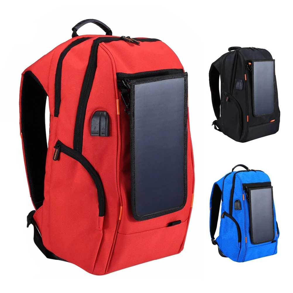 

PULUZ 18.1x12.2x7.5" Black/Blue/Red Travel Backpack 7W Breathable Camera Laptop Solar Powered Bag With USB Charging Port