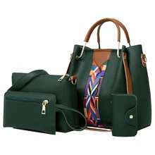 Bolsa feminina de ombro de couro sintético, bolsa feminina feita em couro sintético de poliuretano com alça carteiro, estilo de pçs/set, 4 ou 2018 mulher