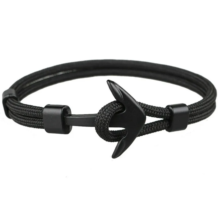 

1 Pcs Sell Fashion Hologram Bracelets Black Color Anchor Men Survival Rope Chain Bracelet Male Wrap Metal Sport Hooks