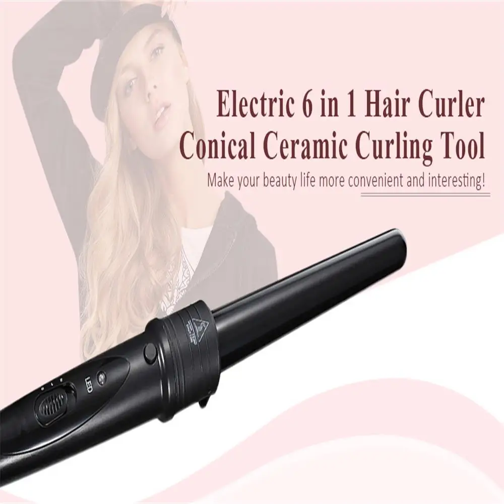 6 In 1 Hair Curlers Care Styling Curling Wand Electric Hair Curler Interchangeable 6 Parts Clip