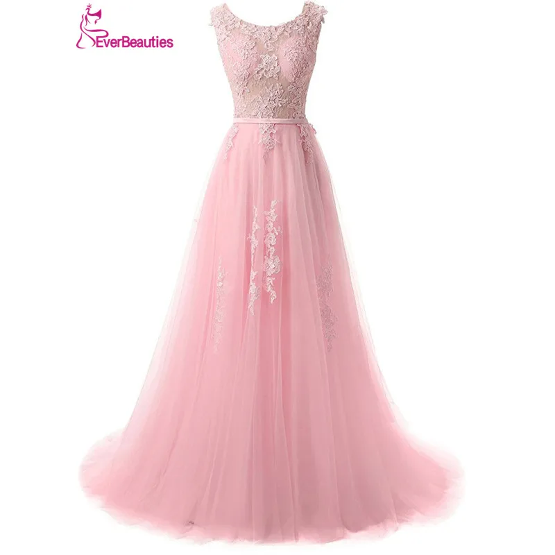 

Robe De Soiree Elegant Evening Dresses Long 2019 Tulle With Lace Appliqued Floor-Length Kaftan Abendkleider Abiye