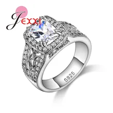 JEXXI New Luxury Big Square Clear White Cubic Zirconia Rings Wholesale CZ 925 Sterling Silver Women Ring Jewelry