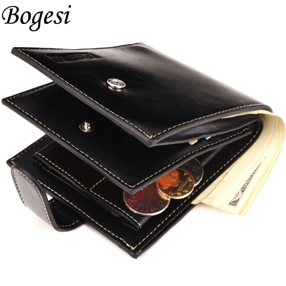 BOGESI Men's Hasp Wallet Money Clip Cowhide Wallets 2018 Brand Man