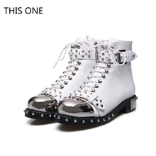 New Brand Genuine Leather Women Martin boots Rivets Buckle Thick Heel Black Ankle Boots Studded Decorated Motorcycle woman Boots New Brand Genuine Leather Women Martin boots Rivets Buckle Thick Heel Black Ankle Boots Studded Decorated Motorcycle woman Boots